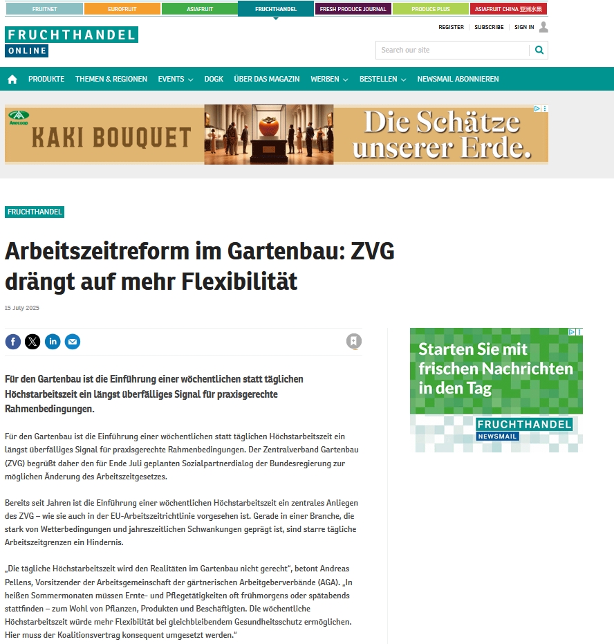 Fruitnet Höchstarbeitszeit Gartenbau Pellens Andreas